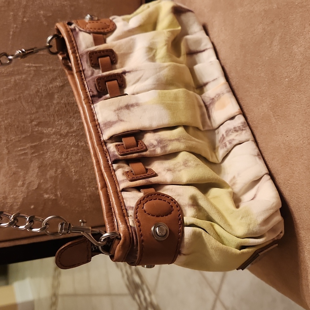 VINTAGE Elienne collection privee tie dyed canvas and brown leather small should - Picture 7 of 17